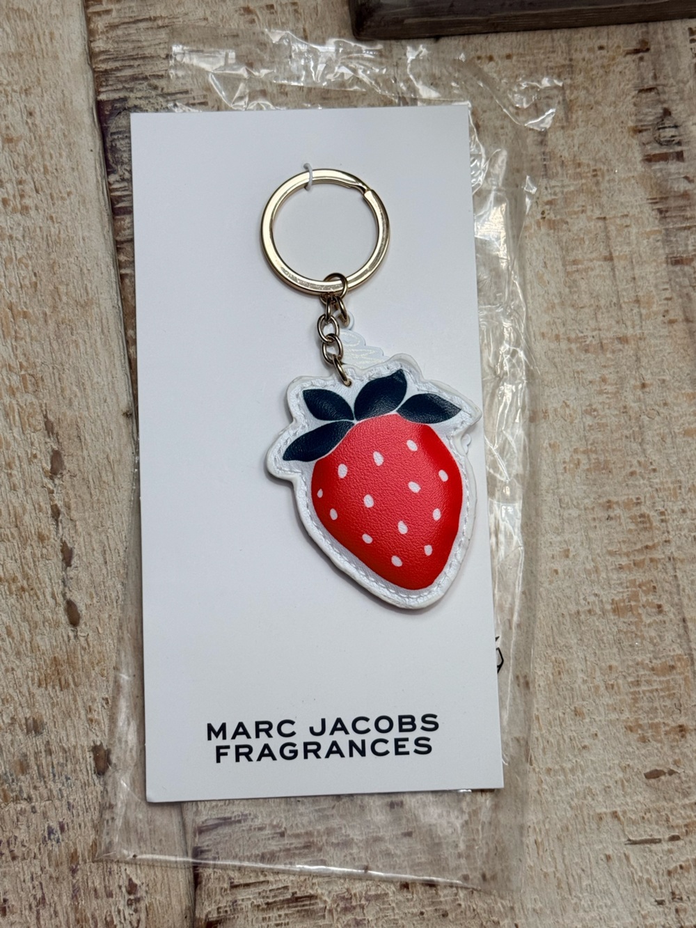 Marc Jacobs Red Strawberry Keychain Charm with Navy Leaves